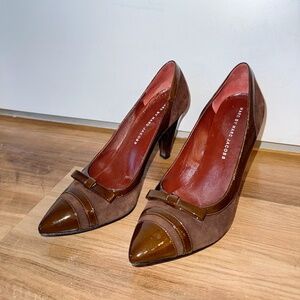 Brown Suede Bow Glossy Marc by Marc Jacob Mary Jane Block Heels 8 1/2